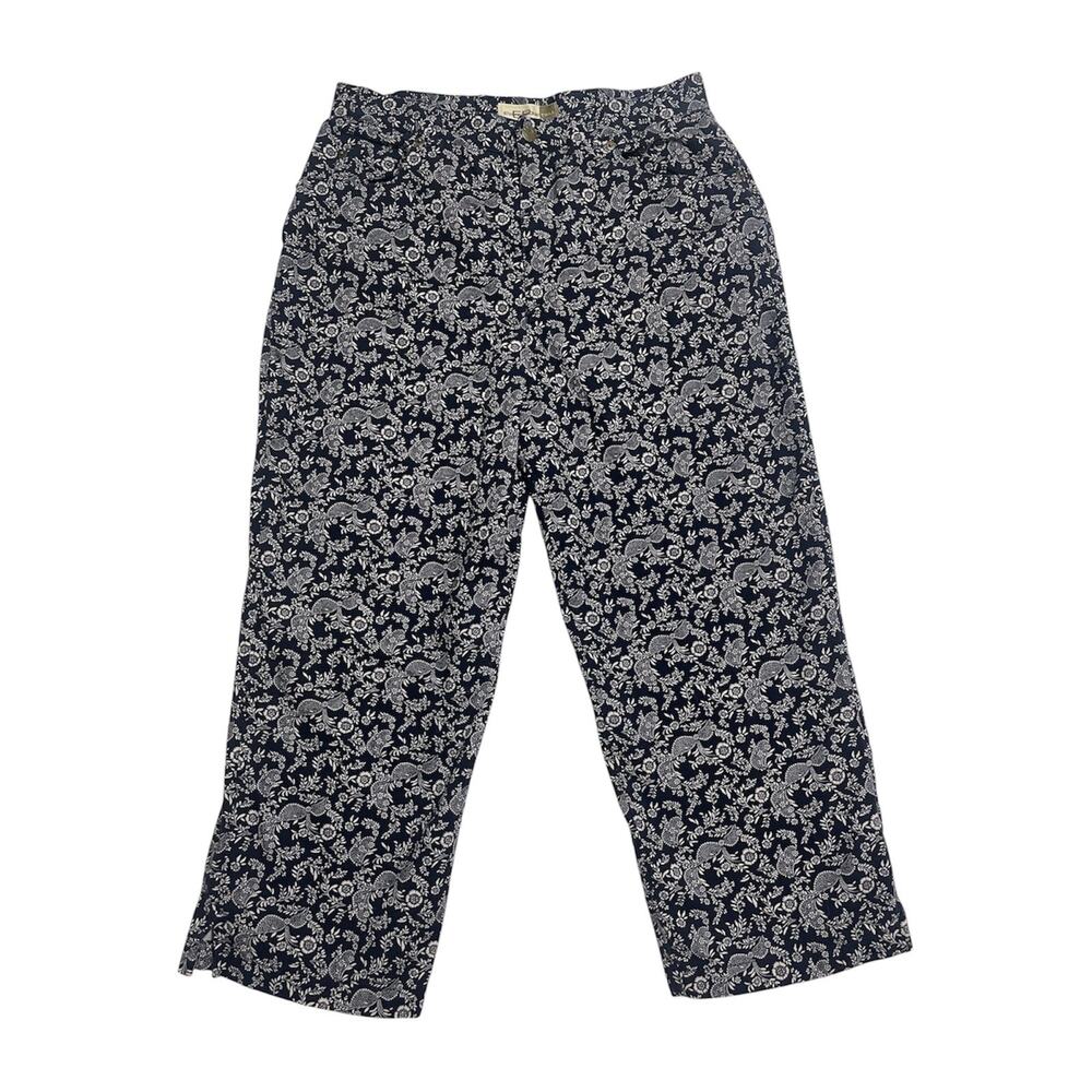 Vintage Evan Picone Floral Capri Pants Navy Blue 12
